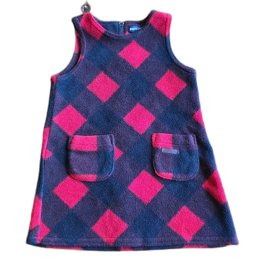 Ralph Lauren toddler fleece dress 2T bold red and brown diamond Argyle Cozy Warm